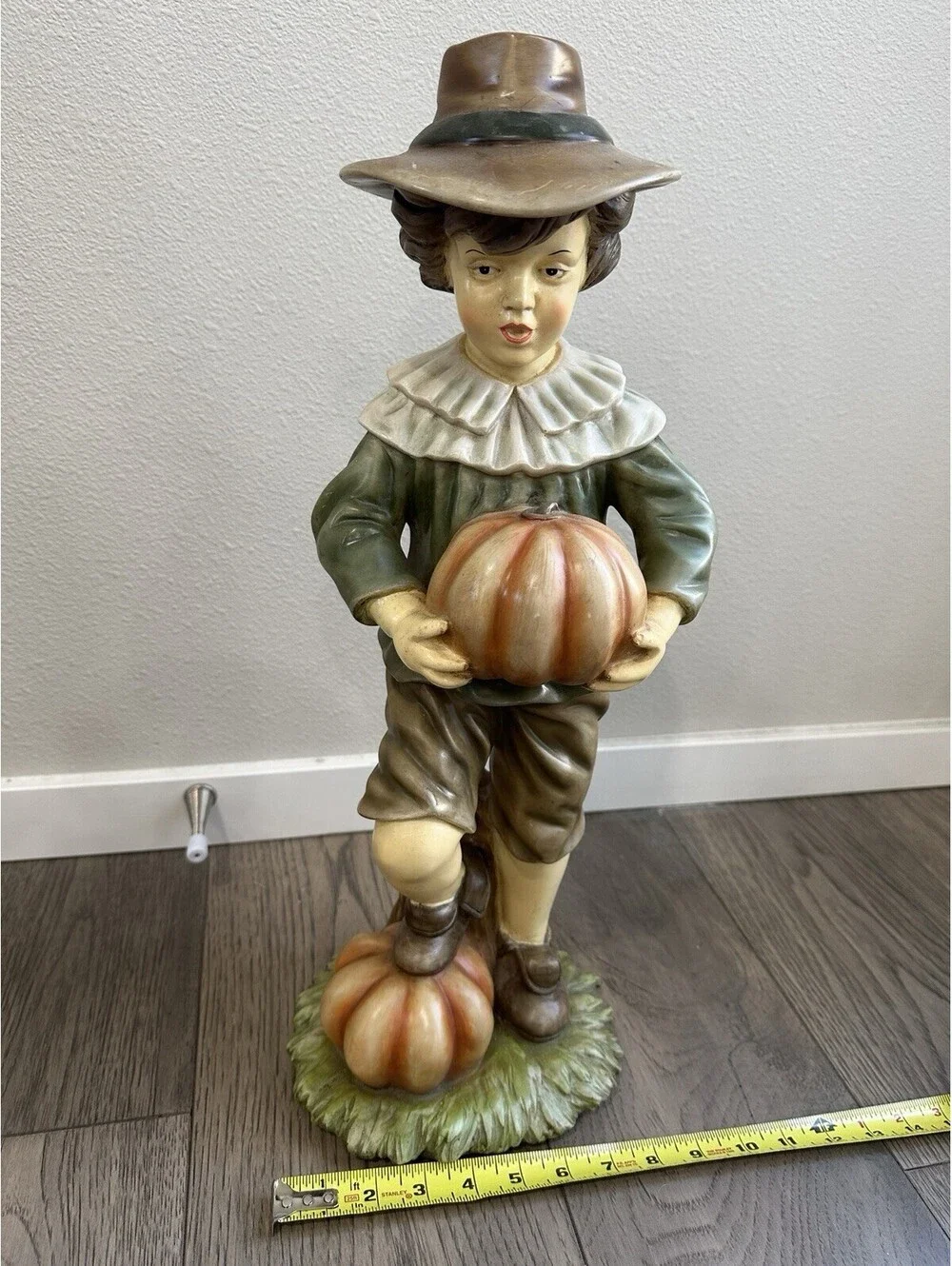 Vintage Resin Or Plaster Harvest Pilgrim Boy Thanksgiving Autumn Decor 20 Inches